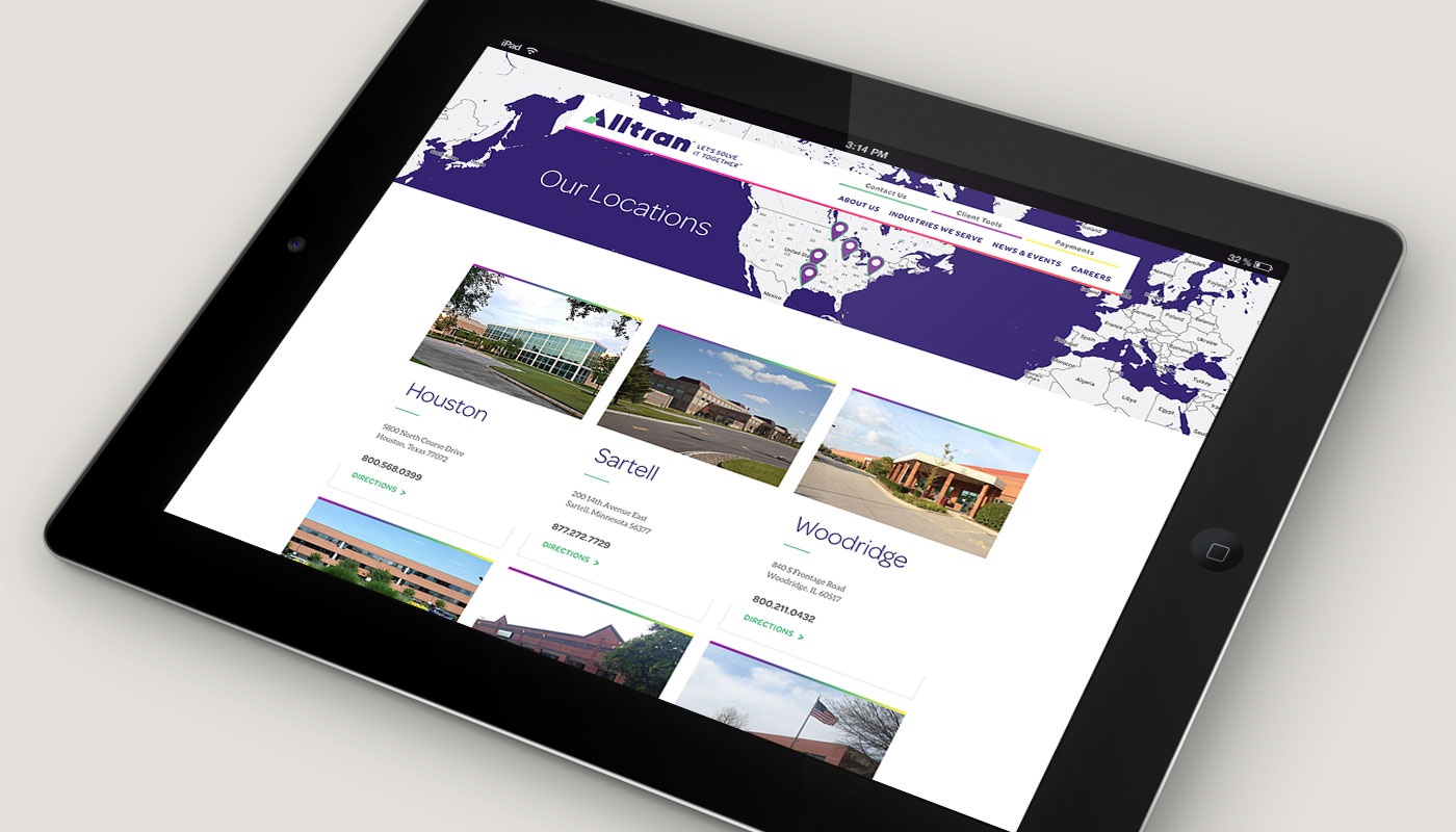 Alltran 'Our Locations' webpage on iPad